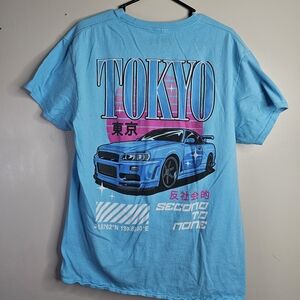 Blue Graphic Tee with Tokyo Car Design